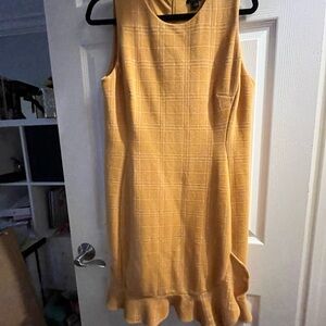 Ann Taylor Mustard Yellow Textured Ruffle-Hem Mini Dress
